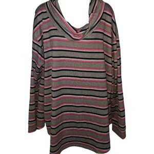 Lane Bryant Cowl Neck Horizontal Stripe Long Sleeve Sweater